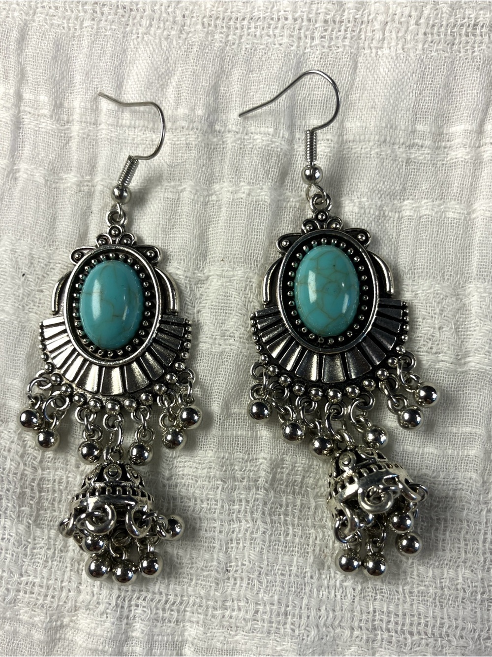 Turquoise Stone Silver Dangle Earrings - Women Jewelry